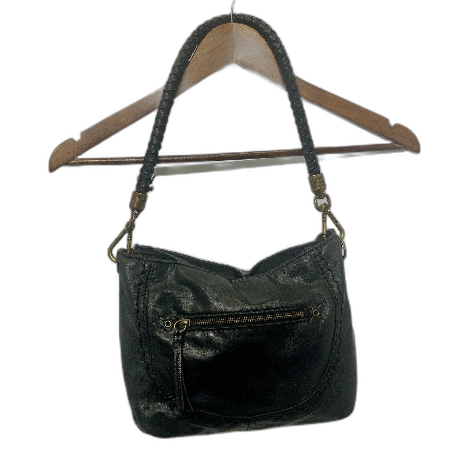 The Sak Indio Hobo/Shoulder Bag Black Leather Braided Strap Handbag Vintage